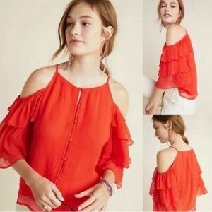NWOT Anthropologie MAEVE Zelda Ruffle Sleeve Top